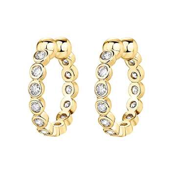 PAVOI 14K Yellow Gold Plated 1.5mm Cubic Zirconia Sparkling Round Huggie Ear Cuff Gold Earrings for Women | Clip On Cartilage