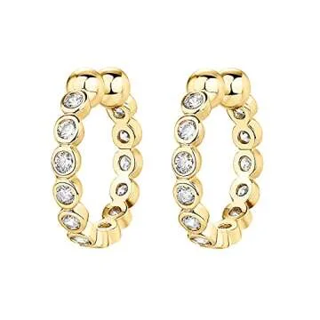 PAVOI 14K Yellow Gold Plated 1.5mm Cubic Zirconia Sparkling Round Huggie Ear Cuff Gold Earrings for Women | Clip On Cartilage