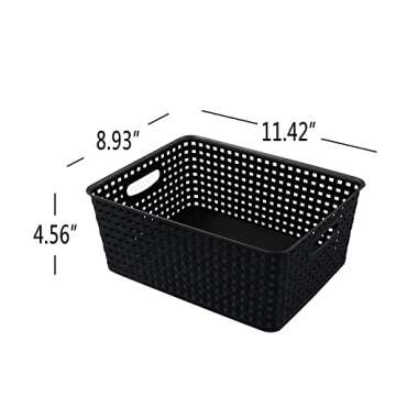 Asking 4-Pack Plastic Weave Storage Basket, Black