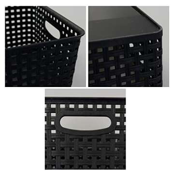 Asking 4-Pack Plastic Weave Storage Basket, Black