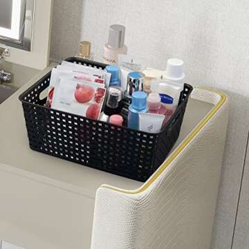 Asking 4-Pack Plastic Weave Storage Basket, Black