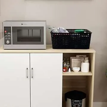 Asking 4-Pack Plastic Weave Storage Basket, Black