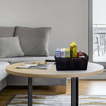 Asking 4-Pack Plastic Weave Storage Basket, Black