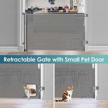 Retractable Baby Gate with Cat Door for Pets 55" Wide