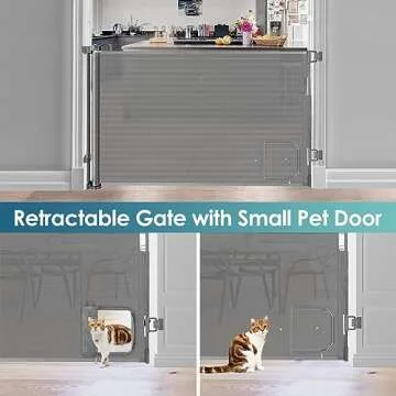 Retractable Baby Gate with Cat Door for Pets 55" Wide