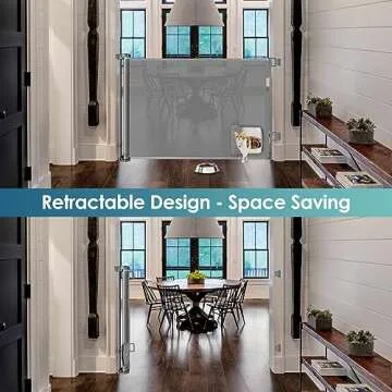 Retractable Baby Gate with Cat Door for Pets 55" Wide