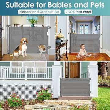 Retractable Baby Gate with Cat Door for Pets 55" Wide