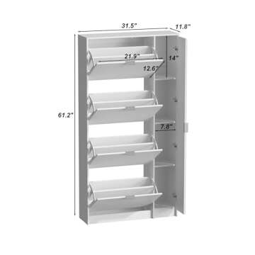 Homsee Modern Shoe Storage Cabinet with 4 Flip Drawers & Mirror, Wood 4-Tier Shoe Rack Storage Organ...