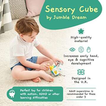 Jumble Dream Busy Cube Sensory Toys for Toddlers is a Handmade Montessori Toys Fidget Cube - Wooden Busy Board Baby Toys Activity Cube Travel Toy for Children with Autism Toys & ADHD 1 2 3