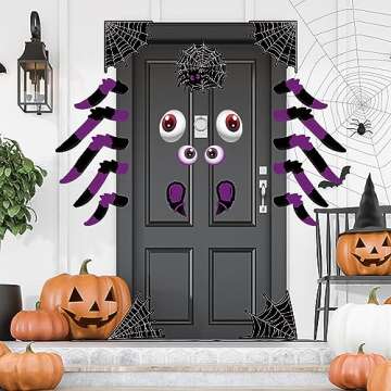Halloween Trunk Or Treat Car Decorations Kit, 21Pcs Spider Design Stickers, Halloween Garage Door Decorations Halloween Monster Face Decorations, Archway Door Stickers for Halloween Outdoor Decor