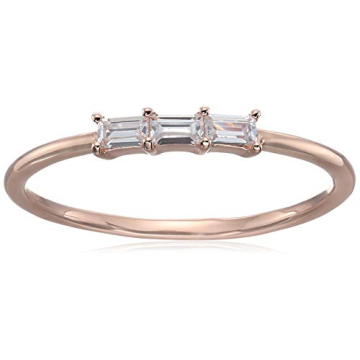 Amazon Essentials 14K Rose Gold Over Sterling Silver Cubic Zirconia Three-Stone Ring, Size 7 (previo...