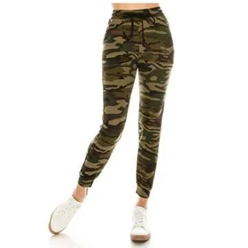 ALWAYS Women Drawstrings Jogger Sweatpants - Super Light Skinny Fit Premium Soft Stretch Camo Military Army Pockets Pants M