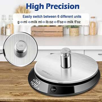CHWARES Digital Kitchen Food Scale with Bowl Stainless Steel, Rechargeable Digital Scales Grams and ...