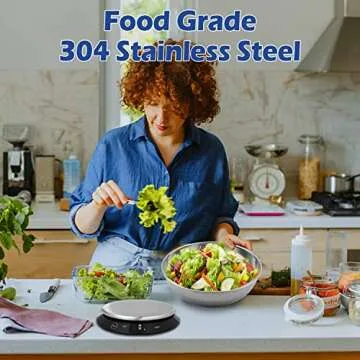 CHWARES Digital Kitchen Food Scale with Bowl Stainless Steel, Rechargeable Digital Scales Grams and Ounces for Weight Loss, Dieting, Baking, Cooking, and Meal Prep, 11lb/5kg, 0.1oz/1g