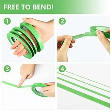 Epakh 4 Rolls Pinstripe Tape, Masking Tape in 1/16, 1/8, 1/4 and 1/2 Inch Wide, for Painters Automotive DIY Car Auto Paint Art(Green,52 yd)