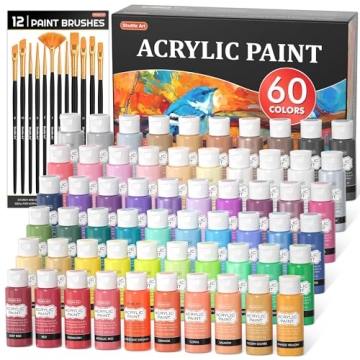 Shuttle Art 72 Pack Acrylic Paint Set - 58 Colors + Brushes for Every Artist