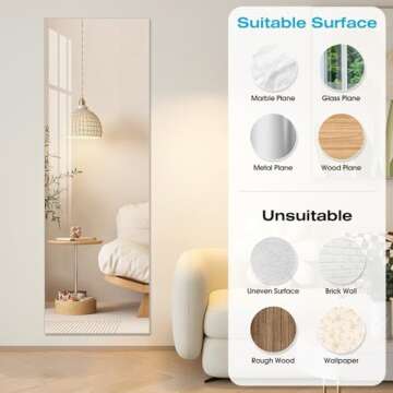 DEHWFT Full Length Mirror，47.25"x15.75" Acrylic Wall Mirror，Home Fitness Mirror，Non-Glass shatterproof Mirror，Simple Home Decor for Living Room Bedroom Cloakroom