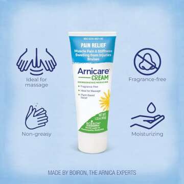 Boiron Arnicare Cream for Relief for Joint Pain, Muscle Pain, Muscle Soreness, and Swelling from Bruises or Injury - Fast Absorbing and Fragrance-Free - 1.3 oz