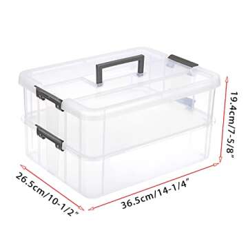 BTSKY 2 Layer Stack & Carry Box, Plastic Multipurpose Portable Storage Container Box Handled Organizer Storage Box for Organizing Stationery, Sewing, Art Craft, Jewelry and Beauty Supplies Dark Grey