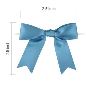 Meseey 100 Pcs Satin Ribbon Bows with Twist Tie - Elegant Dusty Blue Bow Set for All Occasions