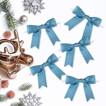Meseey Dusty Blue Satin Bow Set of 100 - Easy Gift Wrapping