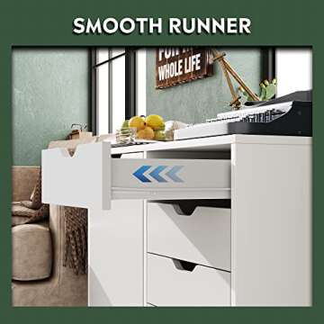 DEVAISE 5-Drawer Wood Dresser Chest with Door, Mobile Storage Cabinet, Printer Stand for Home Office