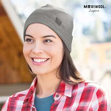 Warm MERIWOOL Unisex Merino Wool Cuff Beanie Gray Heather
