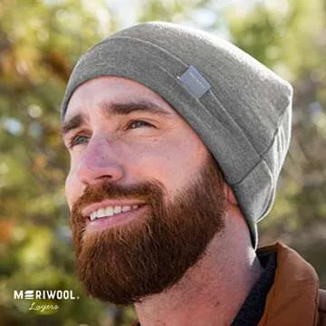 Warm MERIWOOL Unisex Merino Wool Cuff Beanie Gray Heather