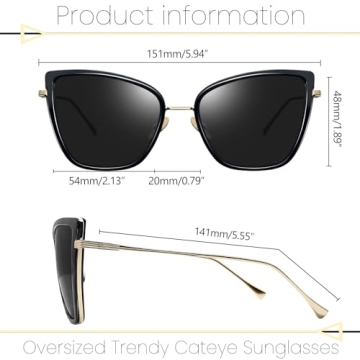 Joopin Oversized Cateye Sunglasses for Women Fashion Becky Large Cat Eye Sun Glasses UV400 Cute Trendy Ladies Big Black Shades Sunnies