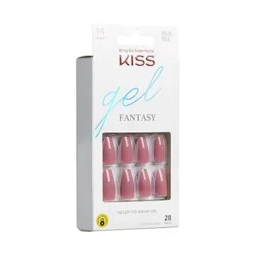 KISS Gel Fantasy Sculpted Long Fake Nails - Letter To Ur EX, Pink, Easy To Apply, Easy Removal, Up To 7 Day Wear, Medium Length, Coffin Shape, Long Lasting, Ultra Durable & Flexible | 28 Count