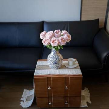 DUYONE Fake Flowers for Decoration Home Decor Real Touch Artificial Flowers Austin Rose Peony Latex Fake Flower Living Room Decoration Vivid Pink Roses Peonies (Pink 4pcs)