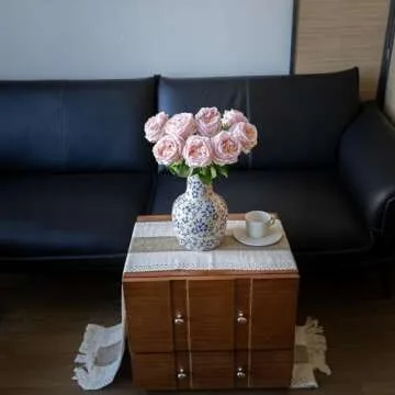 DUYONE Fake Flowers for Decoration Home Decor Real Touch Artificial Flowers Austin Rose Peony Latex Fake Flower Living Room Decoration Vivid Pink Roses Peonies (Pink 4pcs)