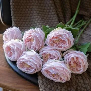 DUYONE Fake Flowers for Decoration Home Decor Real Touch Artificial Flowers Austin Rose Peony Latex Fake Flower Living Room Decoration Vivid Pink Roses Peonies (Pink 4pcs)