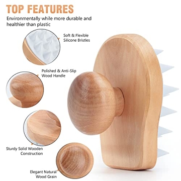 Wooden Scalp Massager with Soft Bristles for Hair Growth