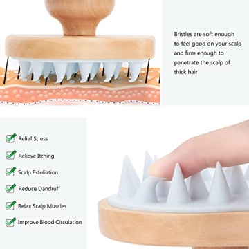 Wooden Scalp Massager with Soft Bristles for Hair Growth