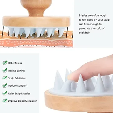 Wooden Scalp Massager with Soft Bristles for Hair Growth