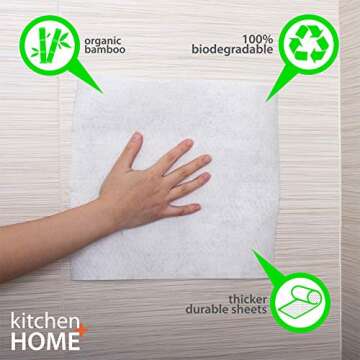 Kitchen + Home Paper Towel Alternative – Heavy Duty Washable Reusable Rayon Towels - One roll repl...