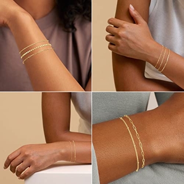 Dainty 14K Gold Plated Bracelet Set for Women