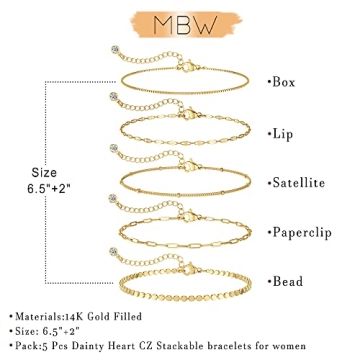 Dainty 14K Gold Plated Bracelet Set for Women