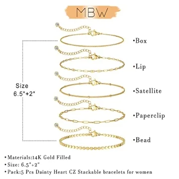 Dainty 14K Gold Plated Bracelet Set for Women