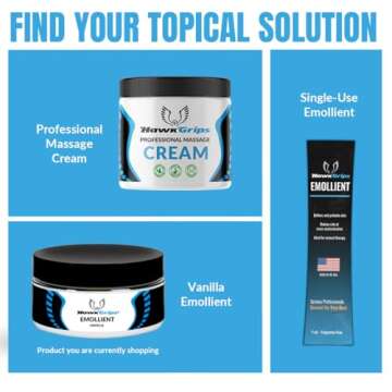 HawkGrips 8oz Massage Emollient, Vanilla, Emollient for IASTM and Massage, Soft Tissue Mobilization & Lubrication for Massage Therapy, Shea Butter, Oil Based, Vegan, Cream Alternative, Pack of 1