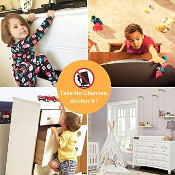 Furniture Straps,(10-Pack) Wall Anchor, Furniture Anchors for Baby Proofing Safety, Anti Tip Furniture Kit, Furniture Wall Straps, Bearing 132Ib, Nylon Straps