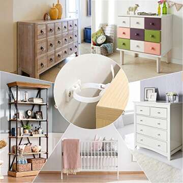 Furniture Straps,(10-Pack) Wall Anchor, Furniture Anchors for Baby Proofing Safety, Anti Tip Furniture Kit, Furniture Wall Straps, Bearing 132Ib, Nylon Straps