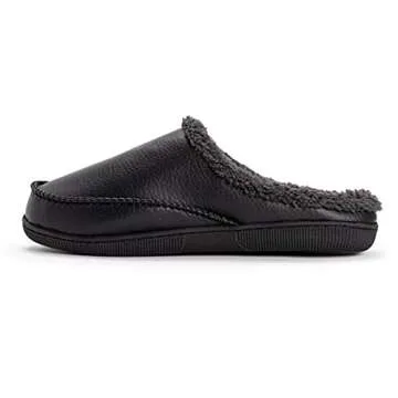 MUK LUKS Men's Faux Leather Clog Slipper, Black, 10-11
