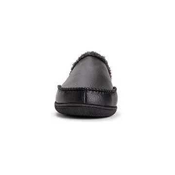 MUK LUKS Men's Faux Leather Clog Slipper, Black, 10-11
