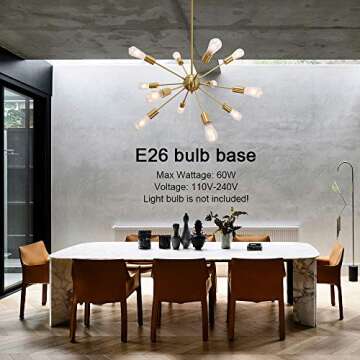 VINLUZ Modern Sputnik Chandelier 12 Light Brushed Brass Mid Century Pendant Lighting Rustic Ceiling Lights Fixtures for Dinning Room Kitchen Foyer