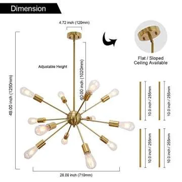 VINLUZ Modern Sputnik Chandelier Mid Century Style