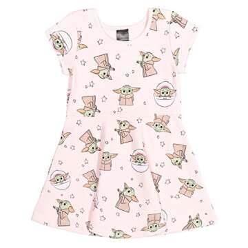 STAR WARS The Child Little Girls French Terry Skater Dress 7-8 Pink