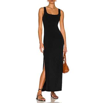 ALENDA DANMOS Women's Elegant Backless Maxi Dress Sexy High Sides Slit Tank Dress Twist Back Casual Sundress 72122(X-Small,Black)