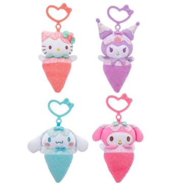 Hello Kitty and Friends 4-Pack Ice Cream Clip-On Plush Featuring Hello Kitty, Kuromi, My Melody, and...